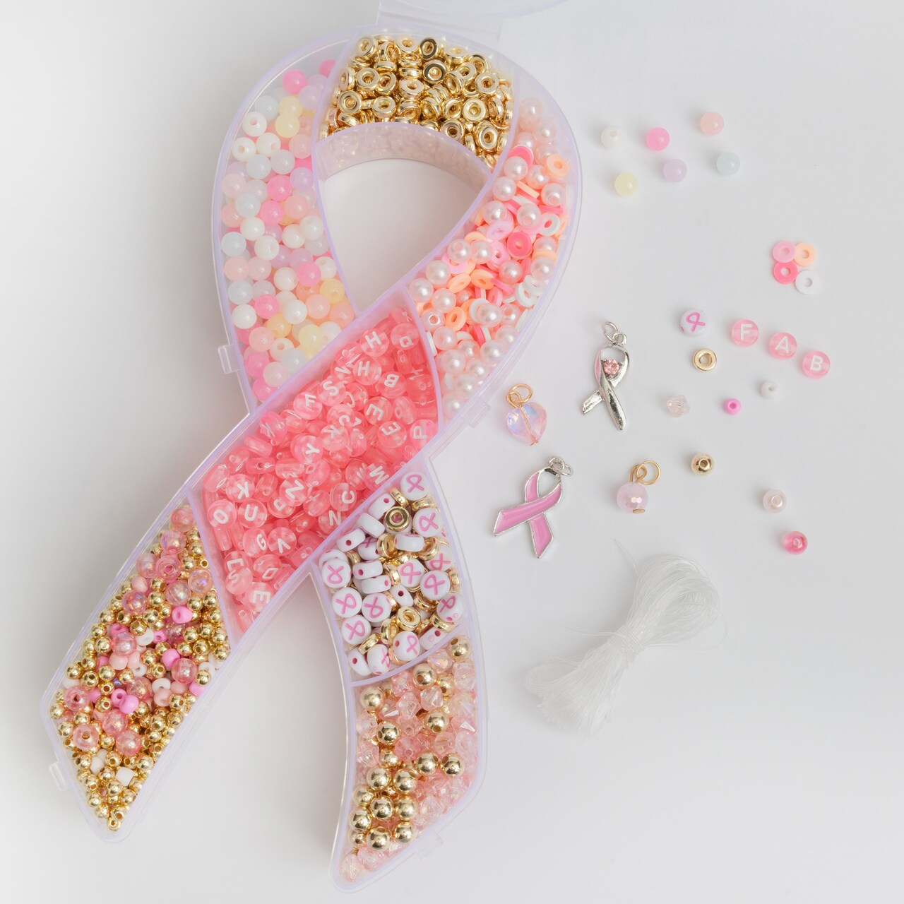 Susan G. Komen Breast Cancer Awareness Pink Ribbon & Letter Bead Box